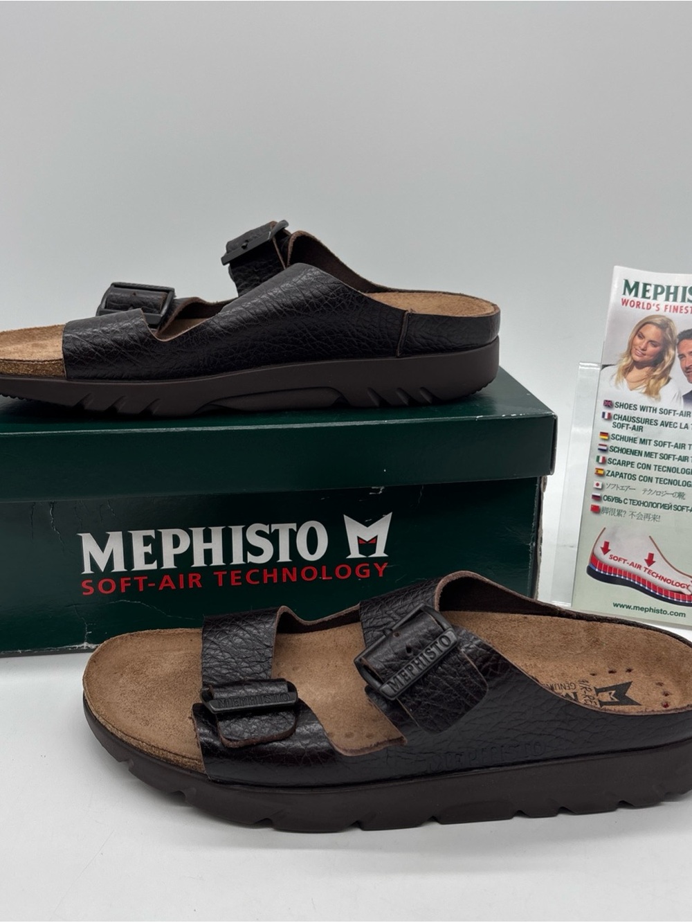 Mephisto Zonder Dark Brown Buffalo 4451 Comfort Sandal Slide Men's Size 9 EU 43